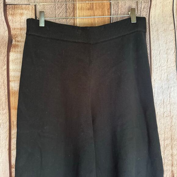 Roucha Cropped Pants Carmi Culottes Wide Leg Knit Pants Large Short Cotton Black - Picture 3 of 9